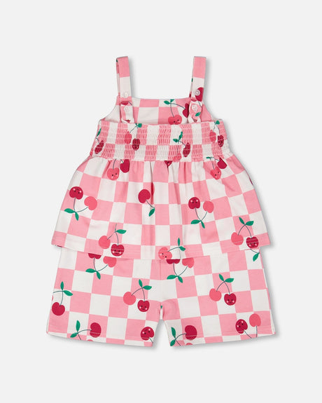 Organic Cotton Jersey Romper Pink Printed Cherries-2