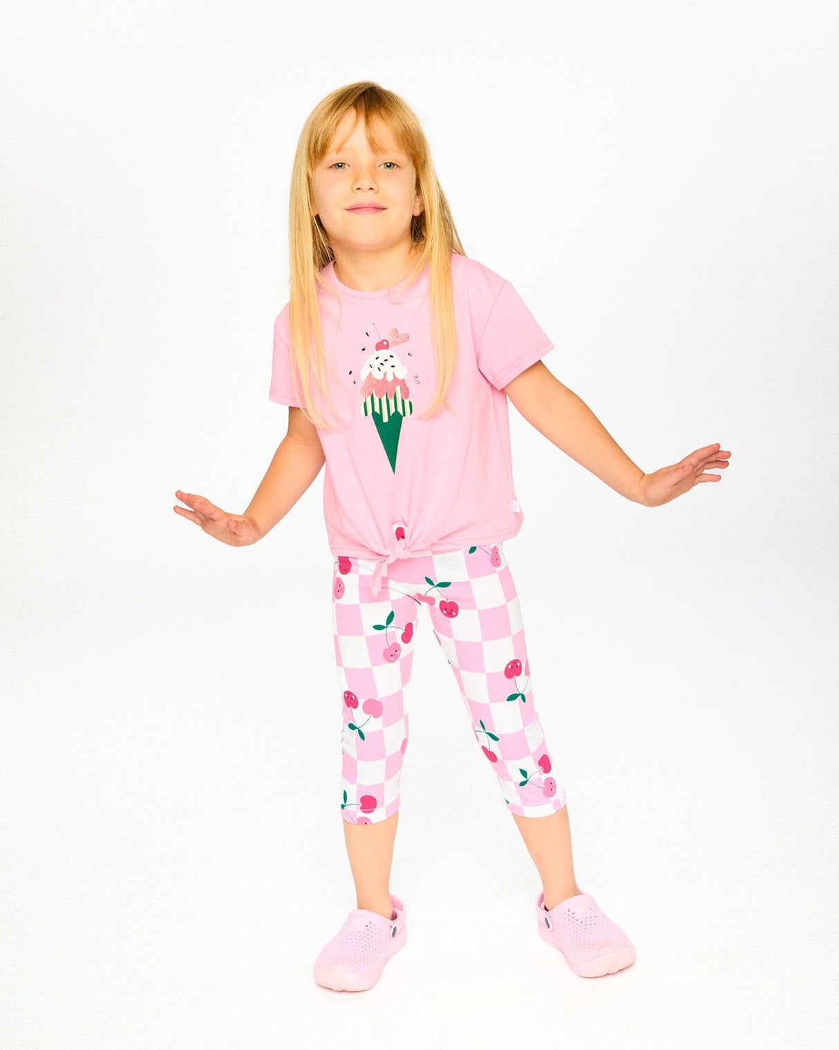 Organic Cotton Jersey Capri Pink Printed Cherries-1