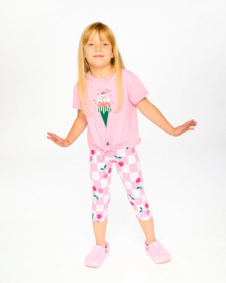 Organic Cotton Jersey Capri Pink Printed Cherries-1