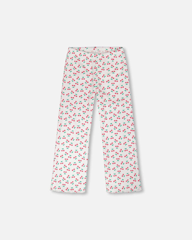 Rib Flare Leg Leggings White Printed Cherries-0