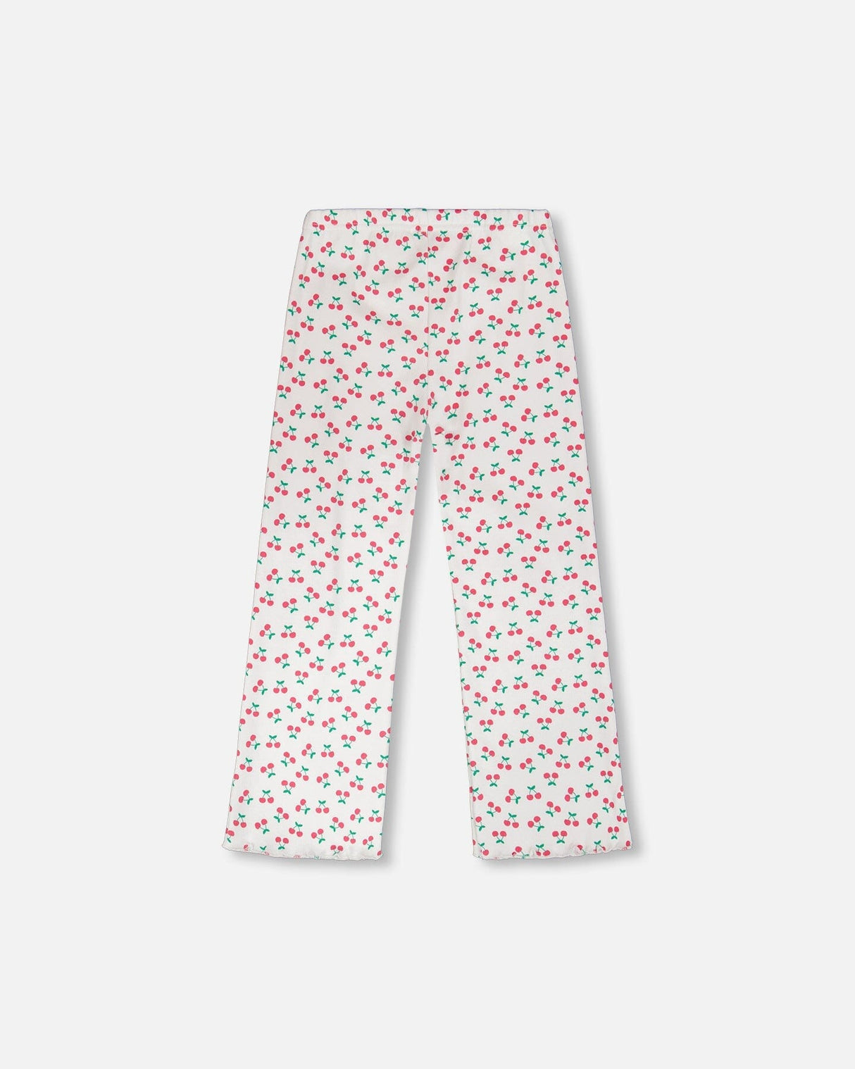 Rib Flare Leg Leggings White Printed Cherries-1