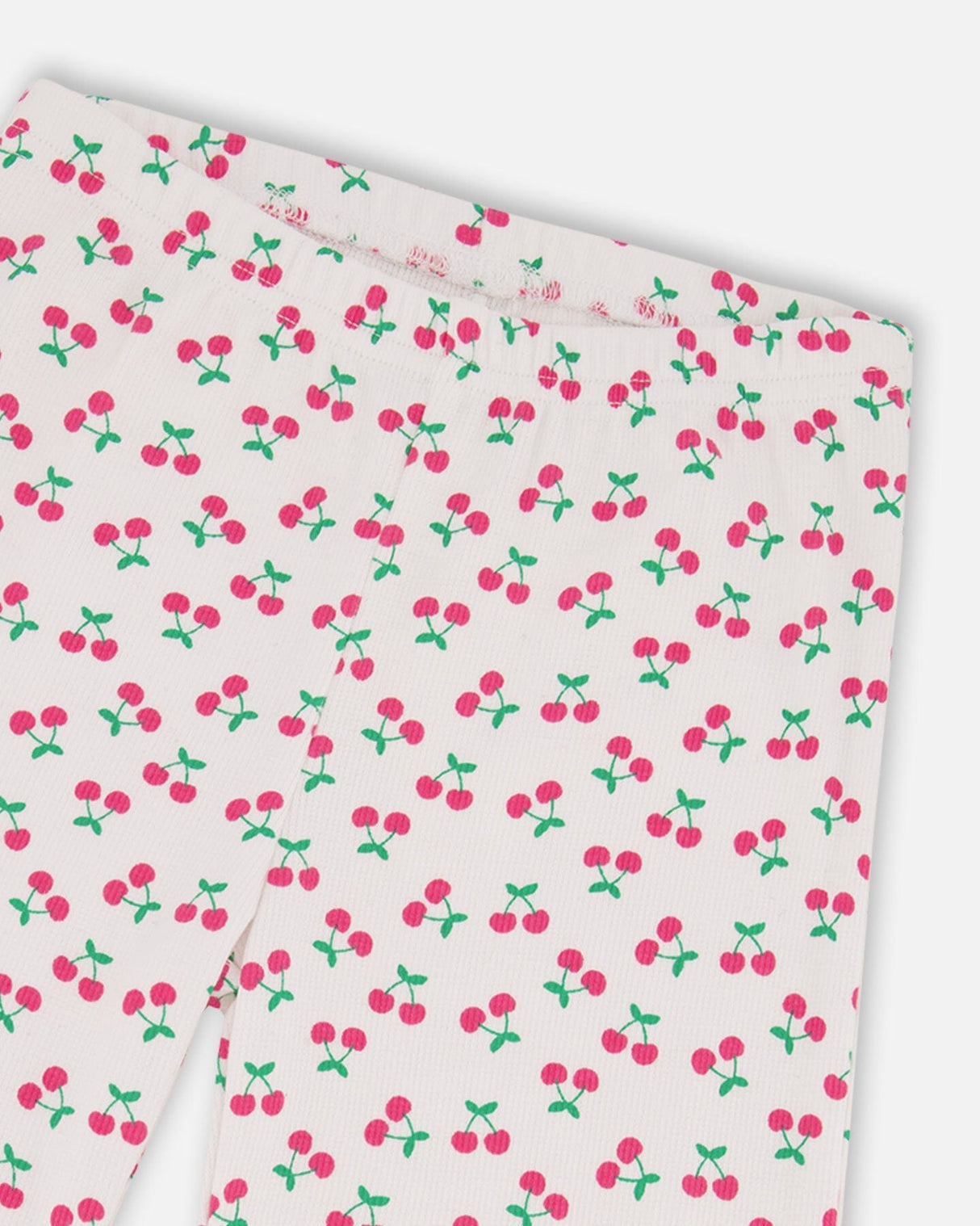 Rib Flare Leg Leggings White Printed Cherries-2