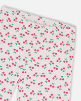 Rib Flare Leg Leggings White Printed Cherries-2