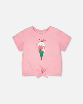 Organic Cotton Jersey T-Shirt With Tie At Waist Pink-0
