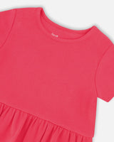 Rib Crop T-Shirt With Frill Pink-2