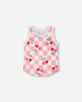 Organic Cotton Jersey Tank Top Pink Printed Cherries-0