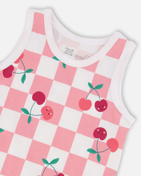 Organic Cotton Jersey Tank Top Pink Printed Cherries-3