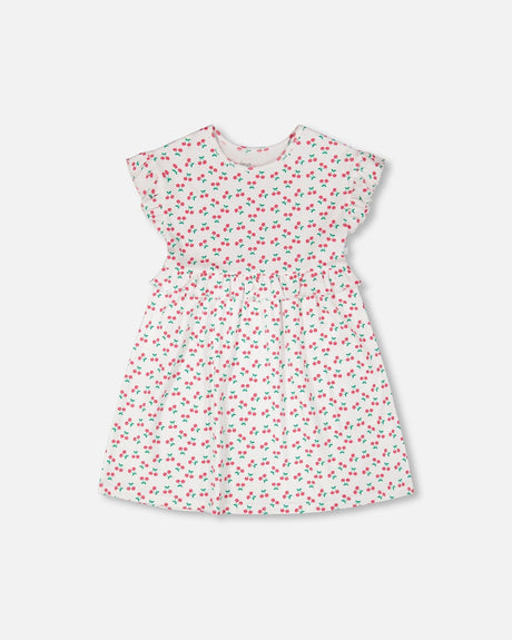 Cotton Rib Dress White Printed Cherries-0