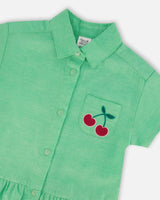 Cotton Shirt Dress With Embroidery Green-3