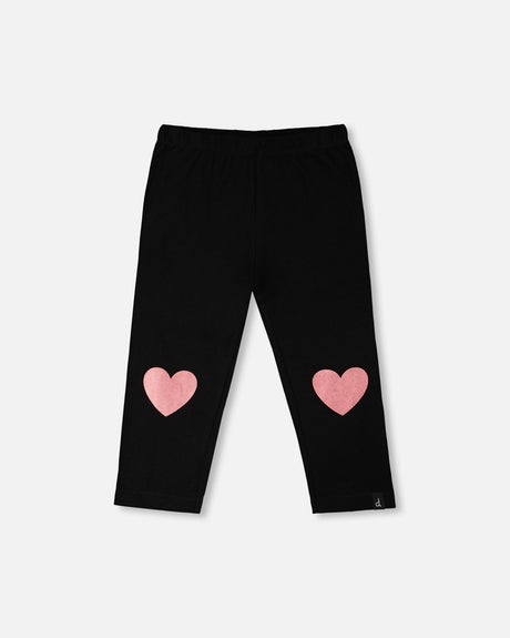 Organic Cotton Jersey Capri Black With Knee Foil Heart Print-0