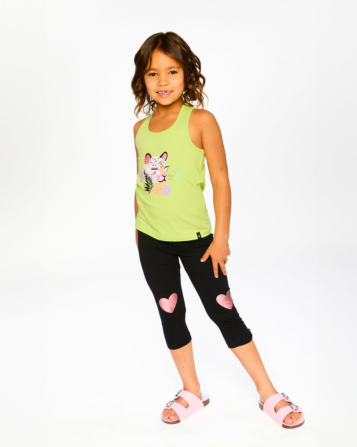 Organic Cotton Jersey Capri Black With Knee Foil Heart Print-1