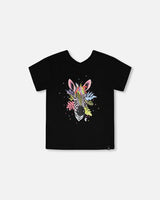 Organic Cotton Jersey T-Shirt Black With Zebra-0