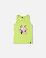 Organic Cotton Jersey Tank Top Lime Green With Screen Print-0