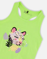 Organic Cotton Jersey Tank Top Lime Green With Screen Print-3