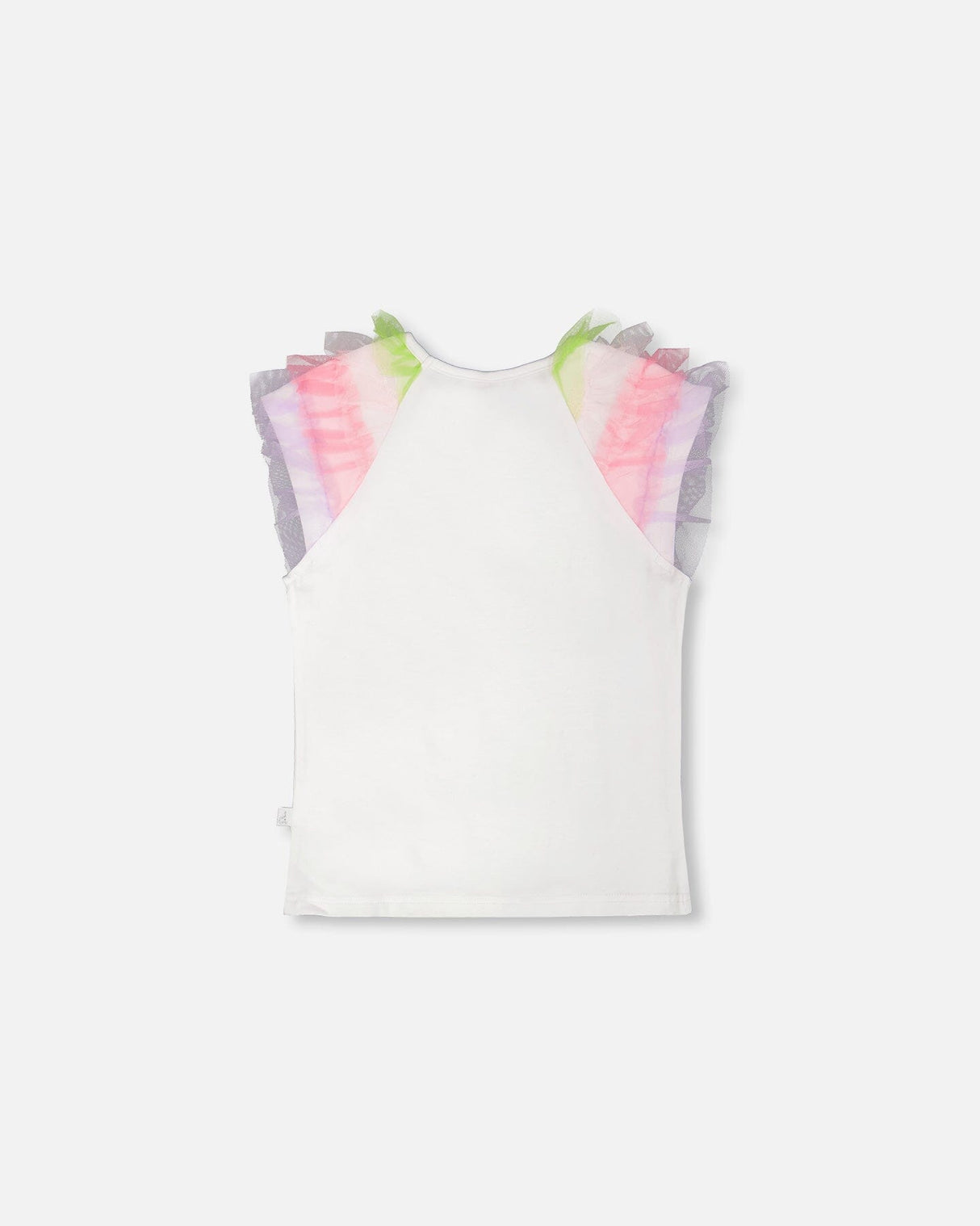 Organic Cotton Jersey T-Shirt White With Multicolor Mesh Sleeves-2