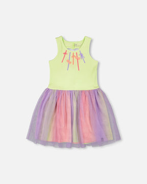 Sleeveless Bi-Material Dress Lime Green-0