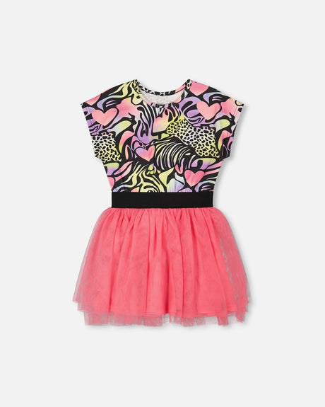 Bi-Material Dress Black Printed Multicolor-0