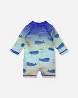 Baby And Toddlers One-Piece Long Sleeve Rashguard Blue Whale Print-3