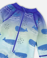 Baby And Toddlers One-Piece Long Sleeve Rashguard Blue Whale Print-4