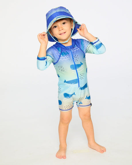 Recycled Polyester Beach Hat Blue Whale Print-1