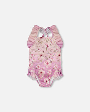 Baby And Toddler One-Piece Swimsuit Purple Flower Print-0