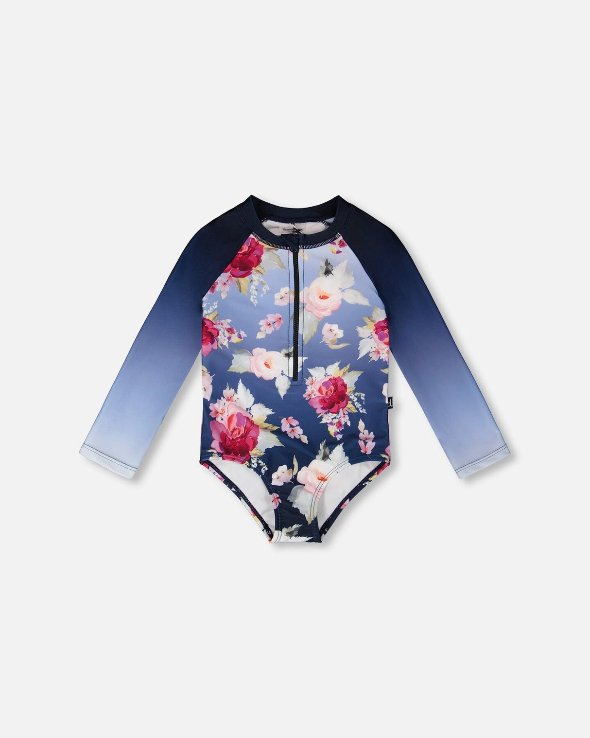 One-Piece Long Sleeve Rashguard Blue Rose Print-0