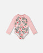 One-Piece Long Sleeve Rashguard Pink Hibiscus Print-0