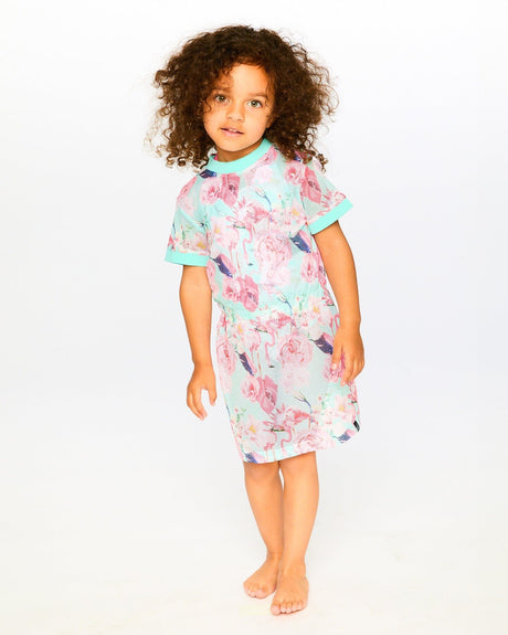 Mesh Beach Dress Blue Flamingo Print-2