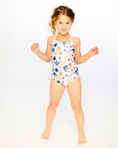 One-Piece Swimsuit Pink Printed Fruits-1