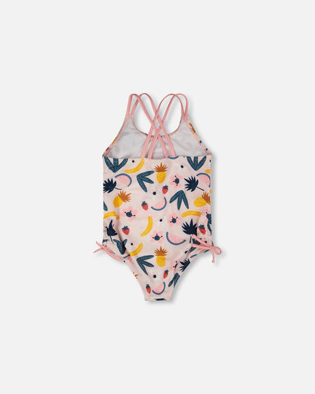 One-Piece Swimsuit Pink Printed Fruits-2