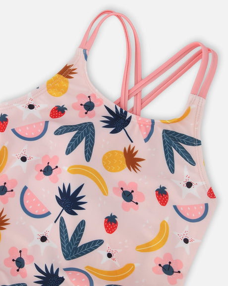 One-Piece Swimsuit Pink Printed Fruits-3