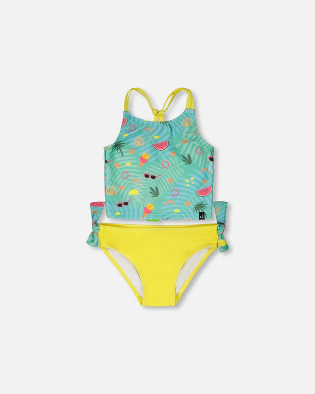 Two-Piece Swimsuit Green Beach Print-0