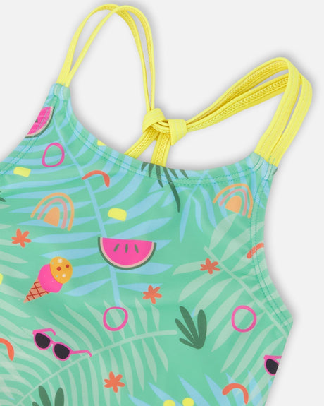 Two-Piece Swimsuit Green Beach Print-3