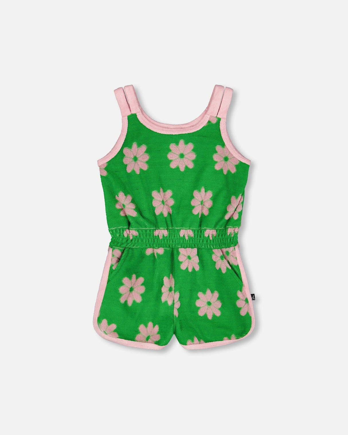 Terry Cloth Sleeveless Jumpsuit Green Printed Flowers-0
