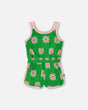 Terry Cloth Sleeveless Jumpsuit Green Printed Flowers-0