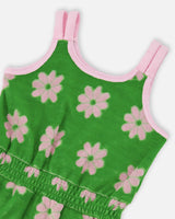 Terry Cloth Sleeveless Jumpsuit Green Printed Flowers-3