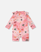 Deux par Deux Baby And Toddler One-Piece Long Sleeve Rashguard Pink Beach Print product image P2