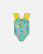 One-Piece Swimsuit Green Beach Print-0