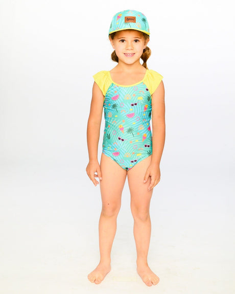 One-Piece Swimsuit Green Beach Print-1