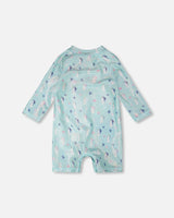Deux par Deux Baby And Toddler One-Piece Long Sleeve Rashguard Blue Seahorse Print product image P2
