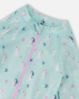 Deux par Deux Baby And Toddler One-Piece Long Sleeve Rashguard Blue Seahorse Print
