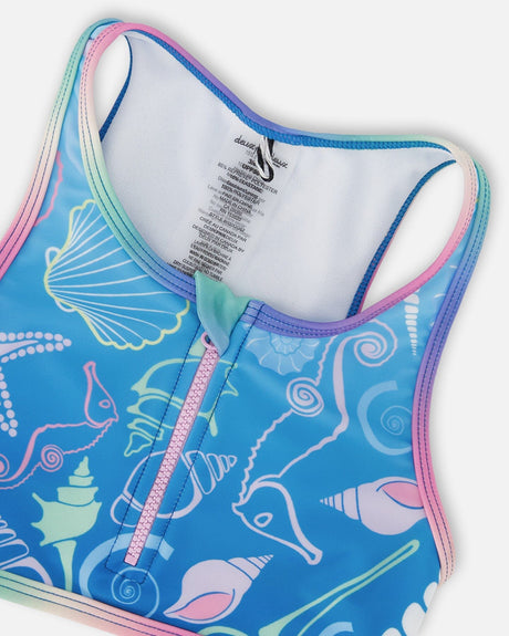 Two-Piece Swimsuit Blue Shell Print-3