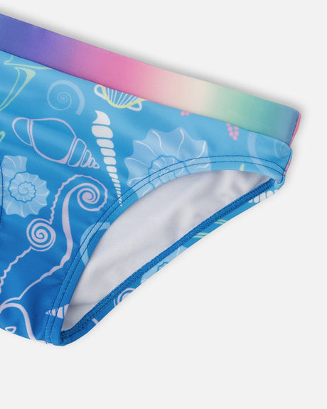 Two-Piece Swimsuit Blue Shell Print-4