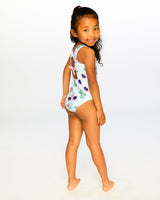 One-Piece Swimsuit Blue Flamingo And Cactus Print-1