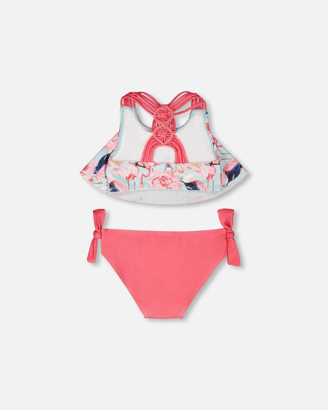 Two-Piece Swimsuit Blue Flamingo Print-4