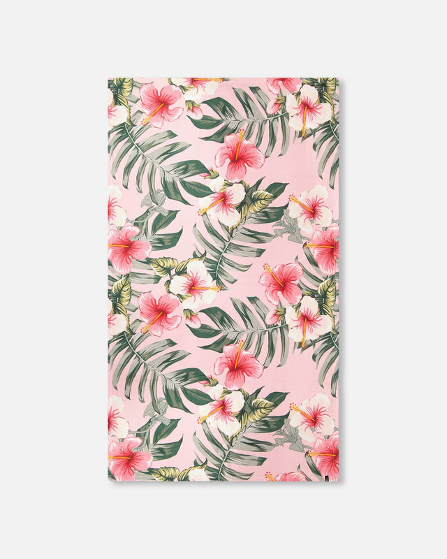 Beach Towel Pink Hibiscus Print-0