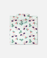 Hooded Beach Towel Blue Flamingo And Cactus Print-2