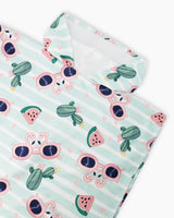 Hooded Beach Towel Blue Flamingo And Cactus Print-3