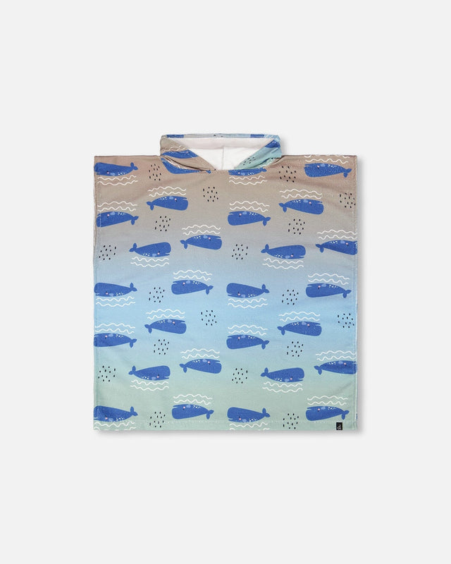 Hooded Beach Towel Blue Whale Print-0