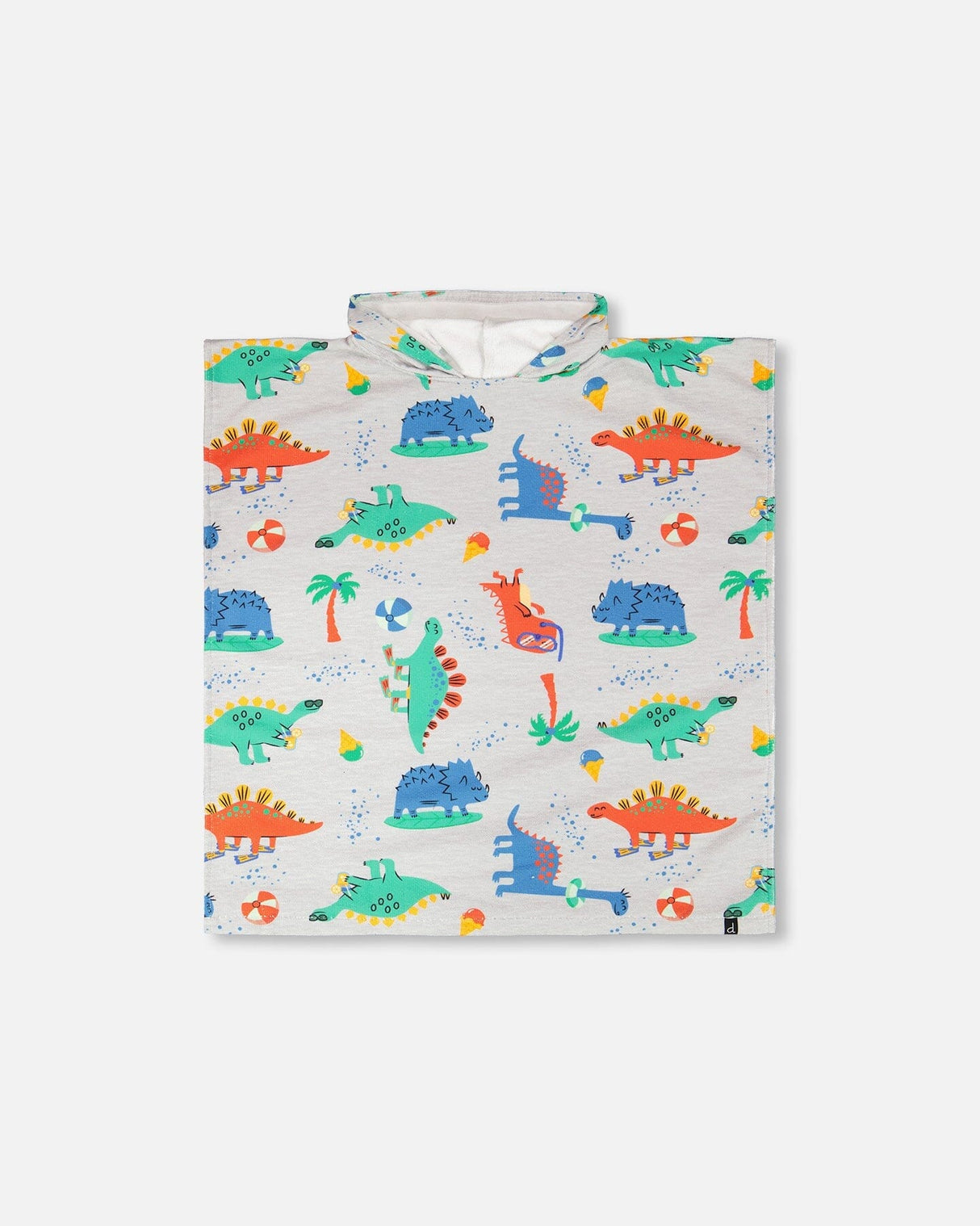 Hooded Beach Towel Grey Baby Dinosaur Print-0